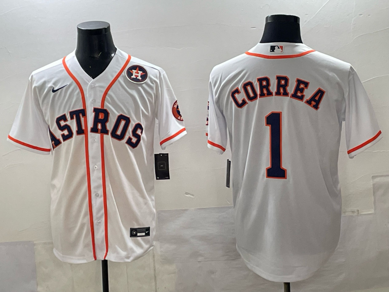 Men 2025 Houston Astros #1 Correa white Nike MLB Jersey 005->houston astros->MLB Jersey